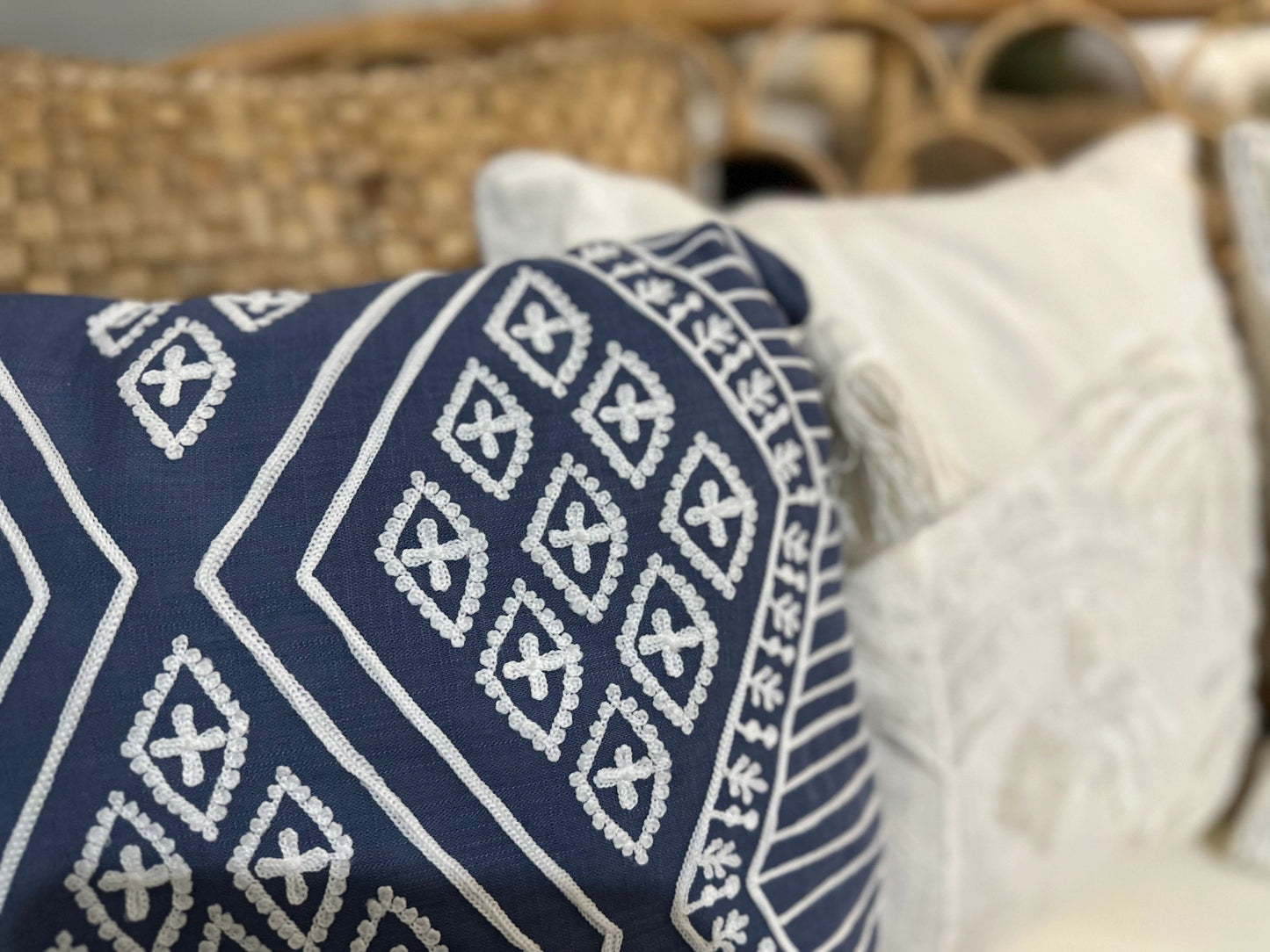 Blue Aztec Cushion Cover with Tassels