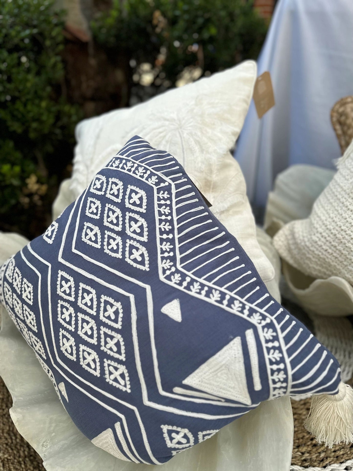 Blue Aztec Cushion Cover with Tassels
