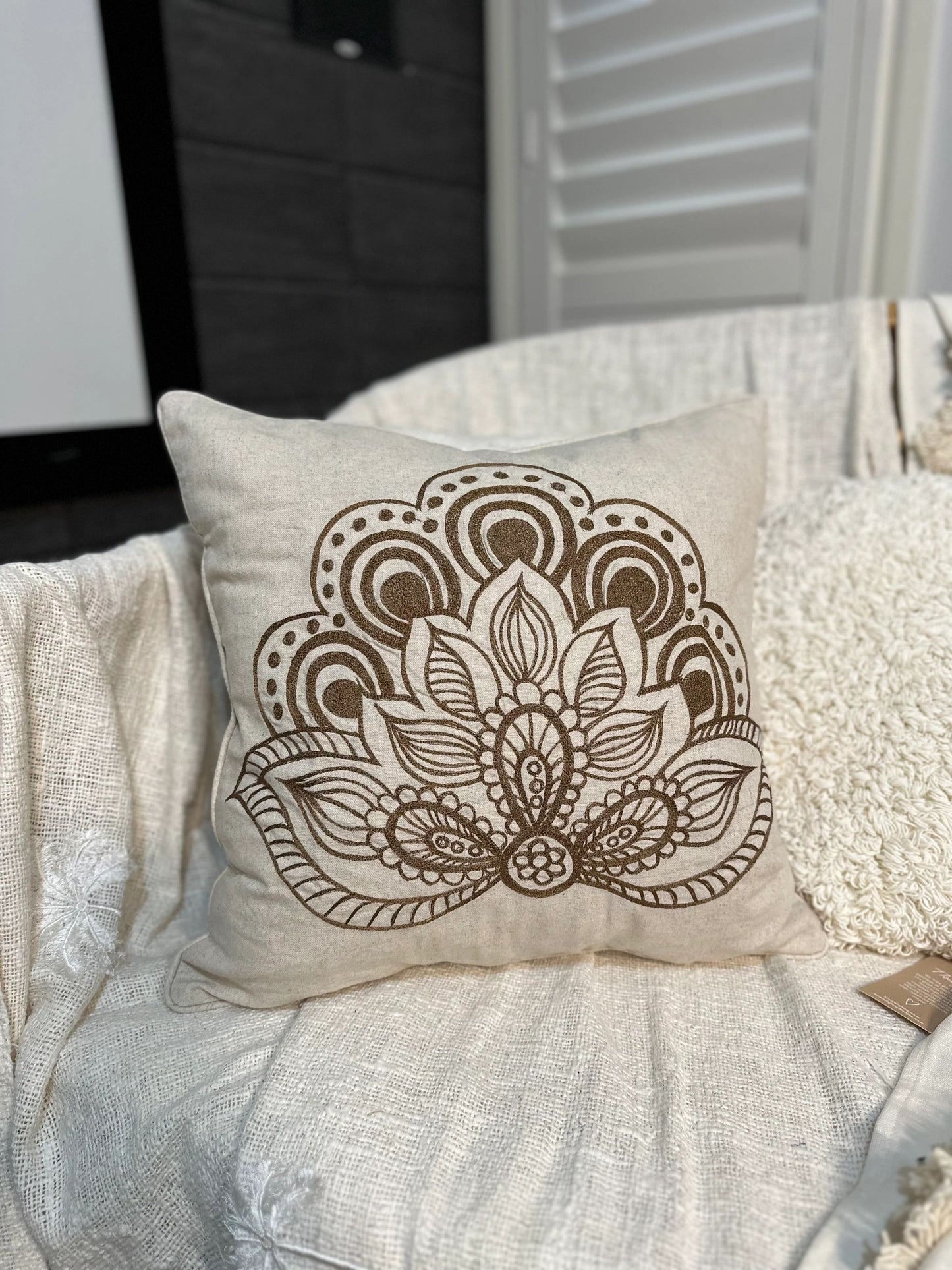 Raw Cotton Hand Sewn Henna Cushion Cover