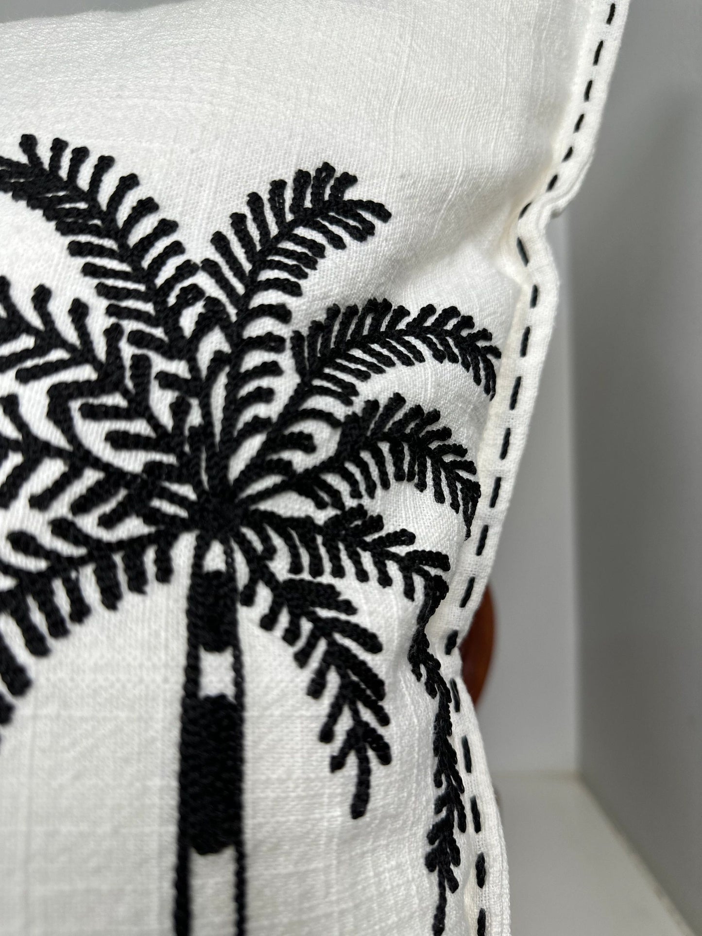 White Linen with Black Palms