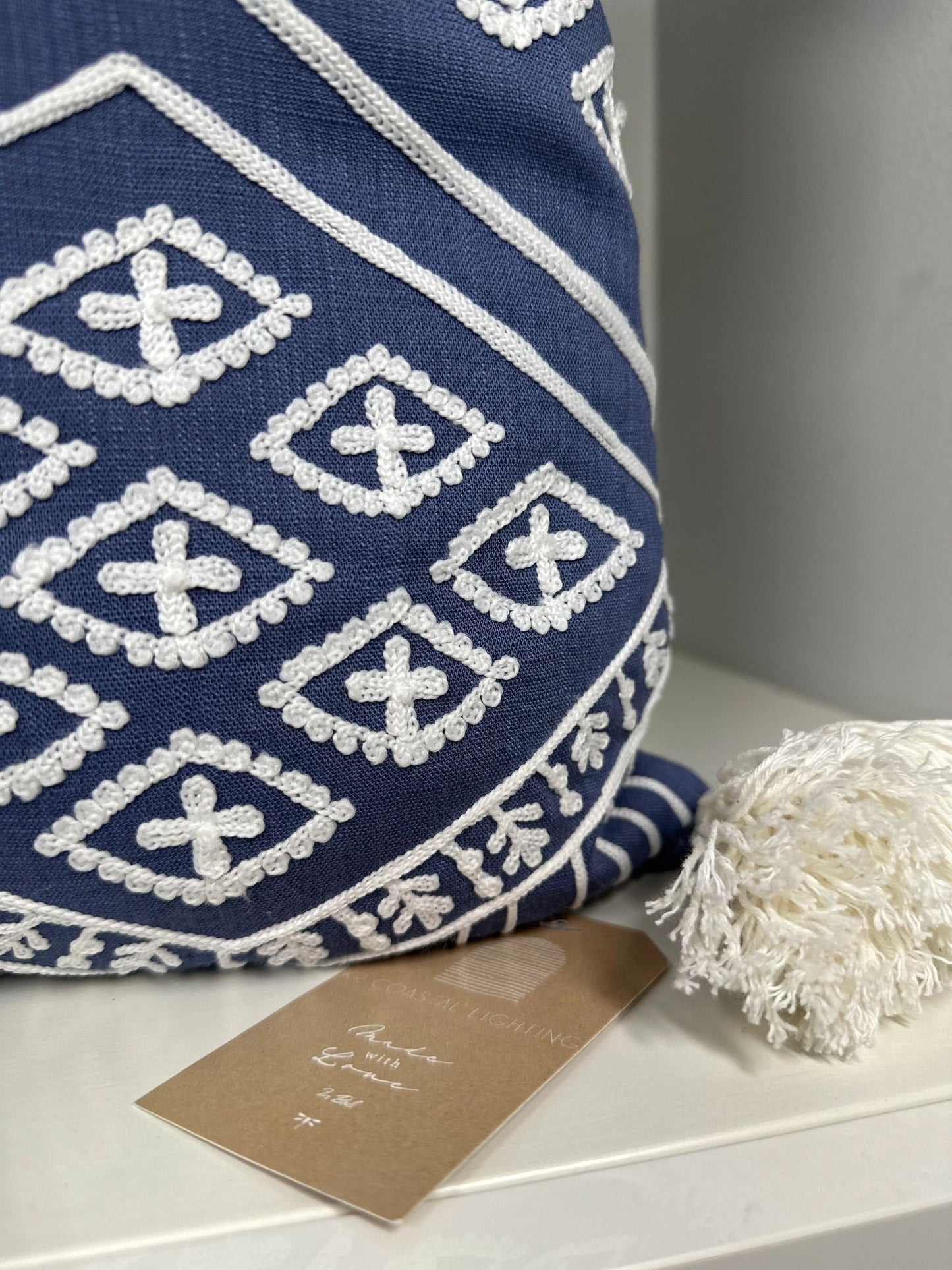 Blue Aztec Cushion Cover with Tassels