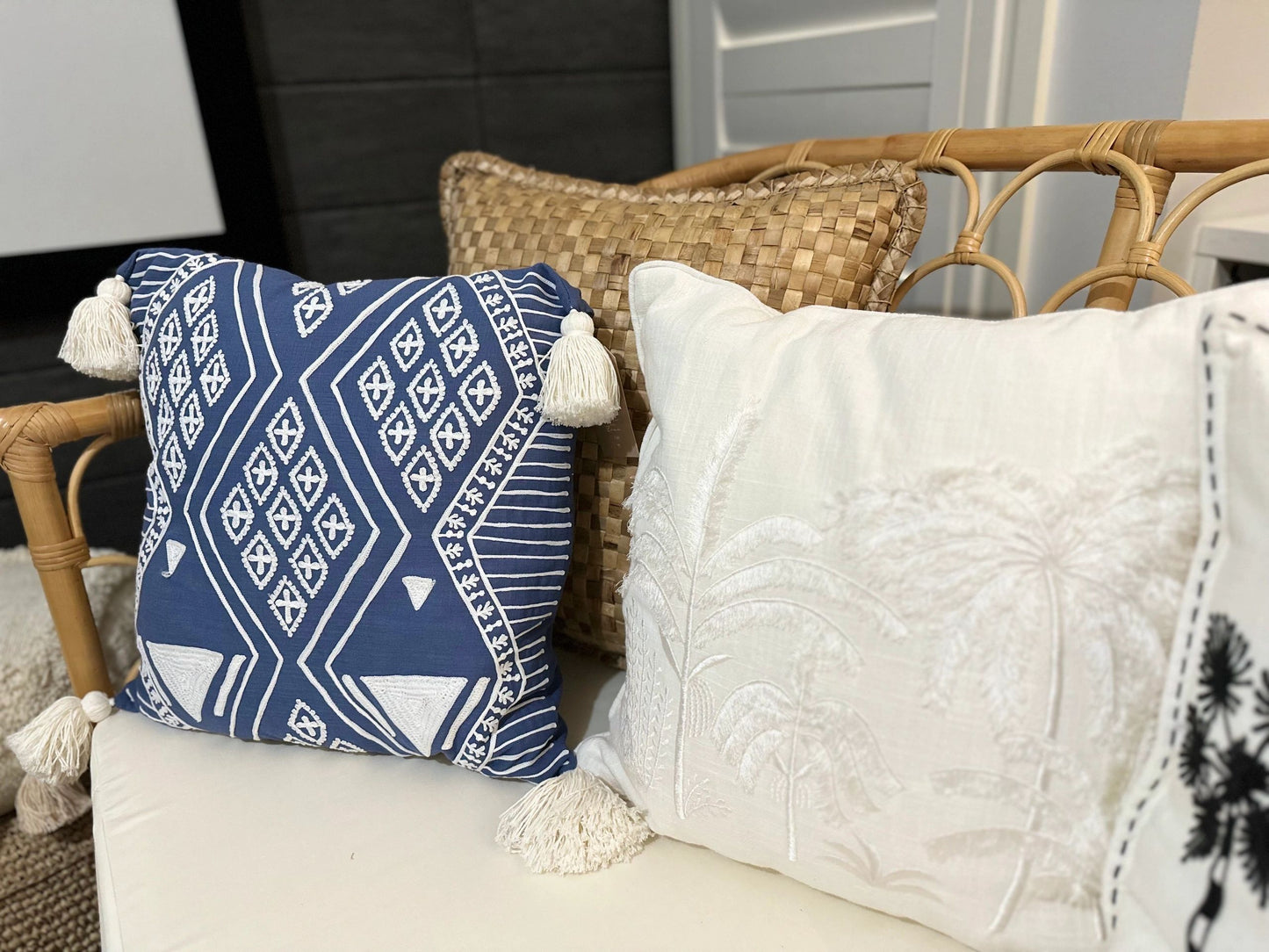 Blue Aztec Cushion Cover with Tassels
