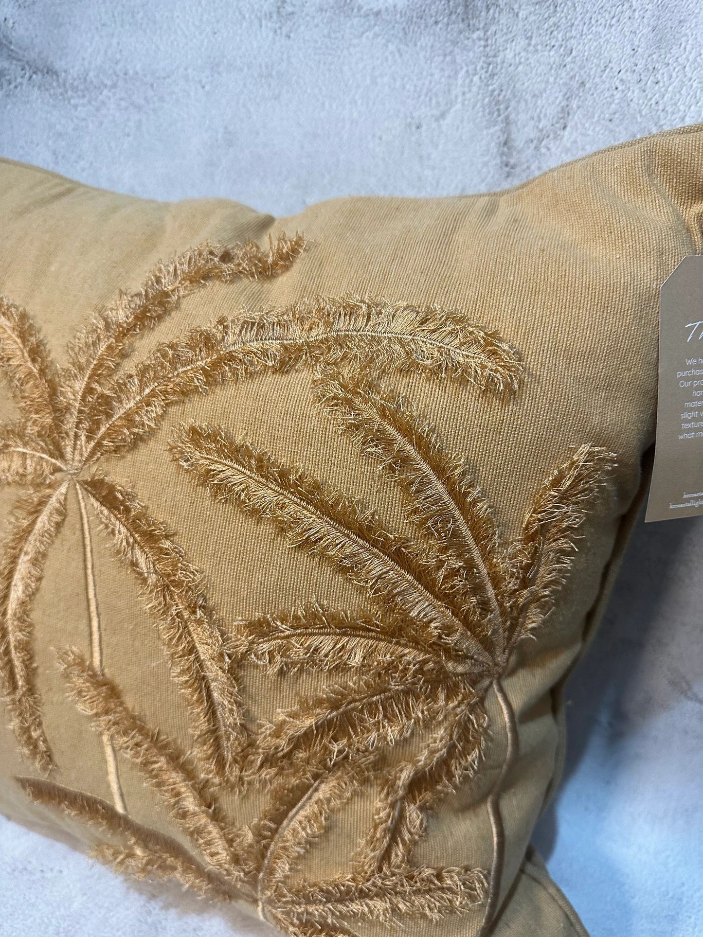 Natural Cotton Mustard Brown Cushion Cover with 3D Palms