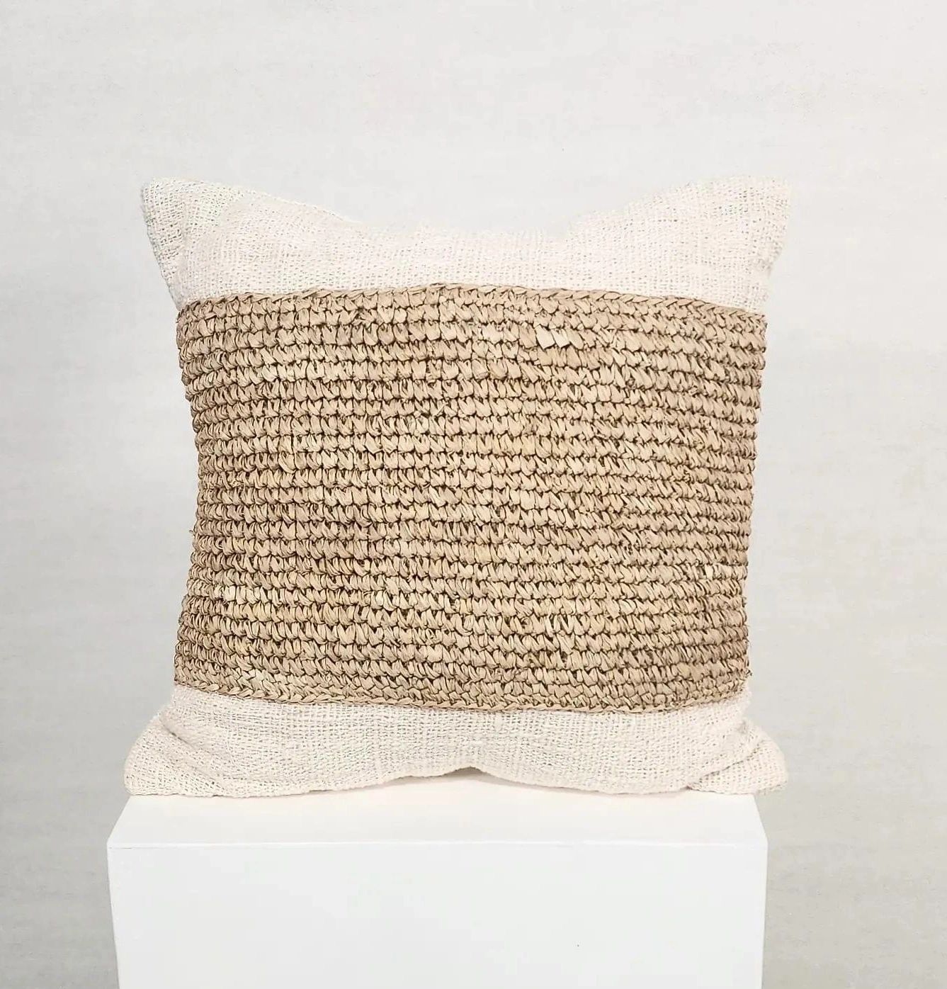 Raw Cotton and Seagrass Cushion Cover