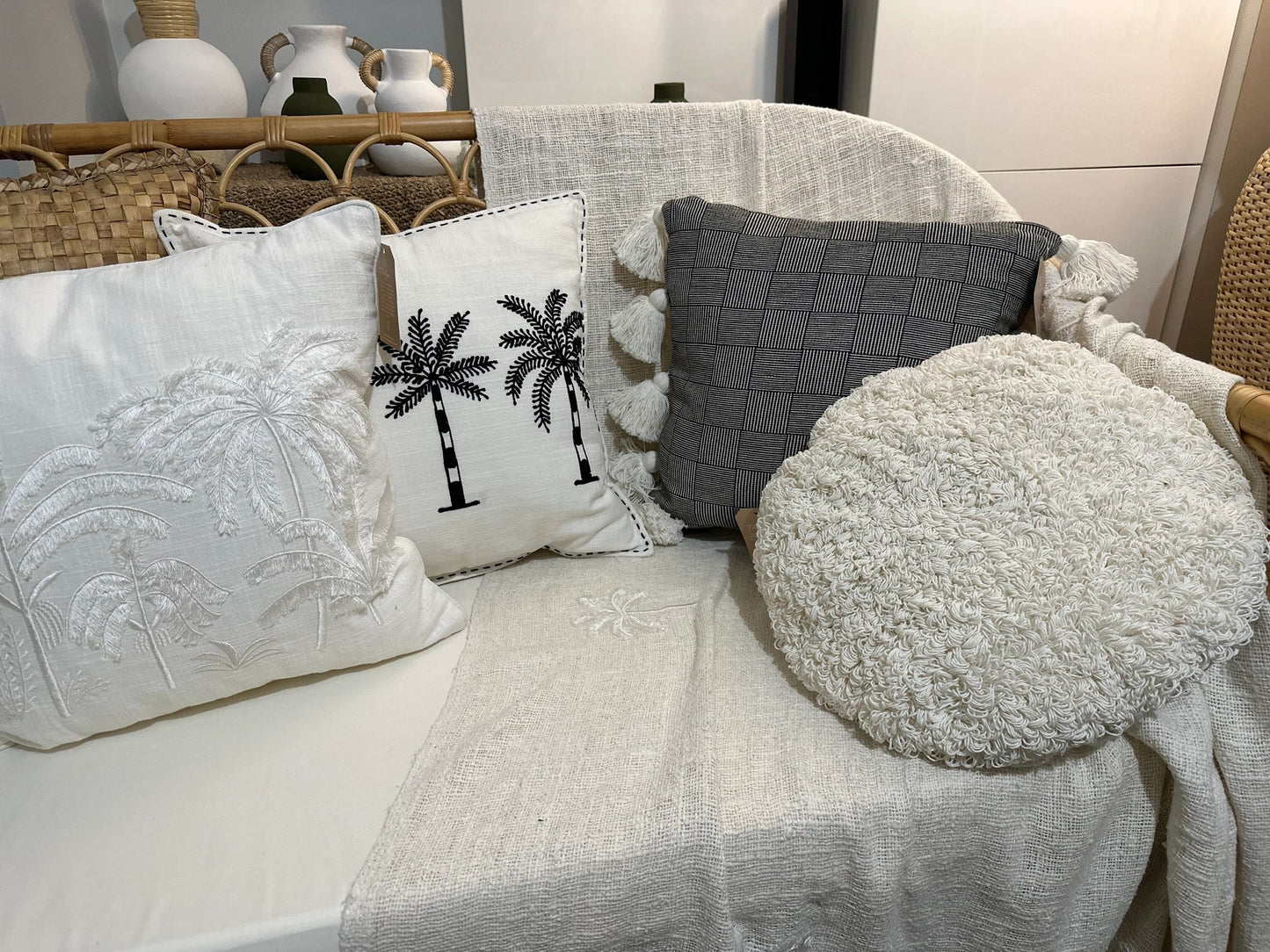 White Linen with White 3D Palms
