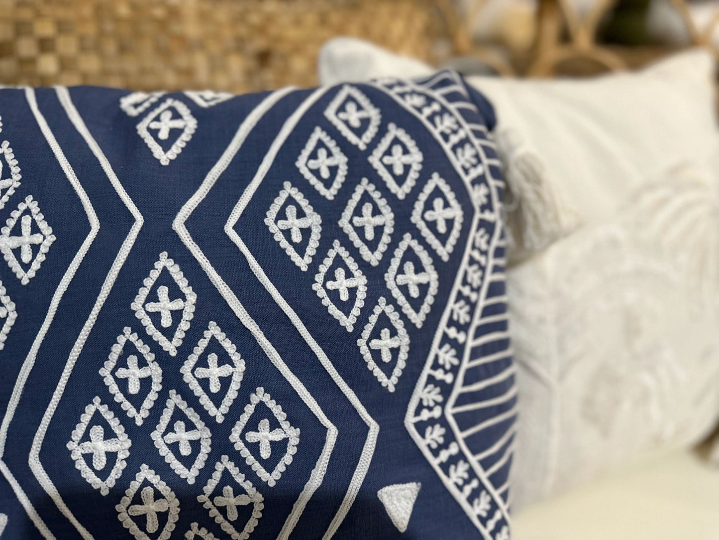 Blue Aztec Cushion Cover with Tassels