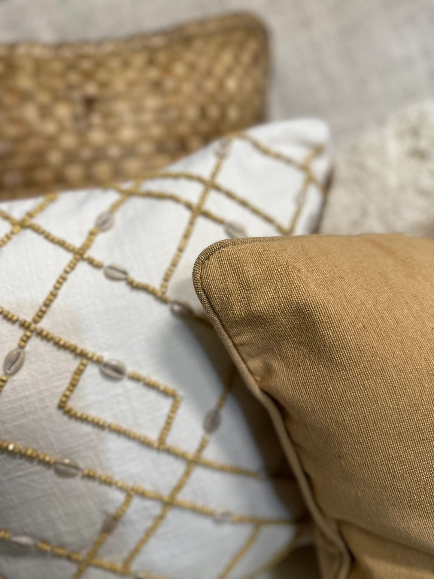 Natural Cotton Mustard Brown Cushion Cover with 3D Palms