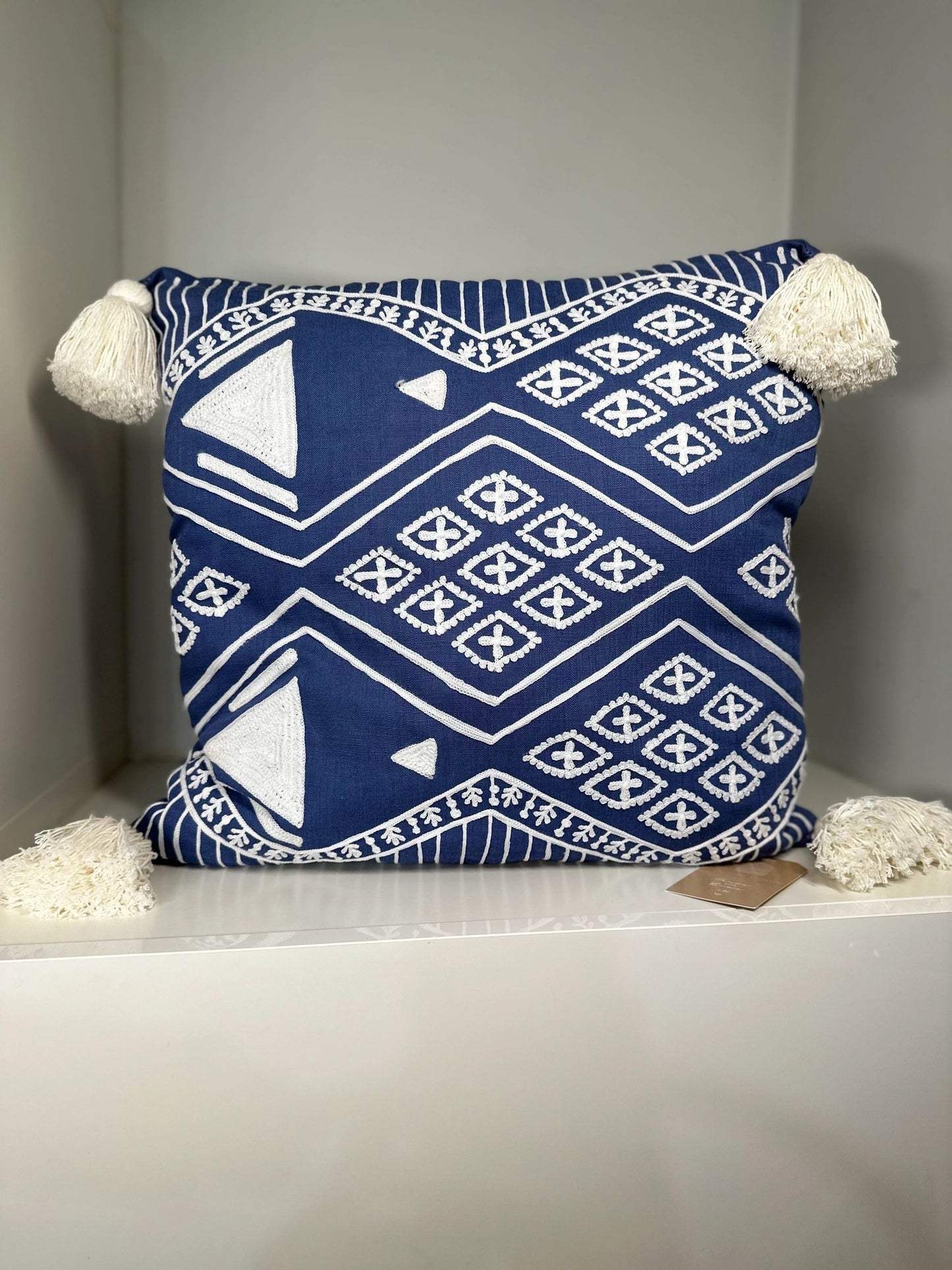 Blue Aztec Cushion Cover with Tassels