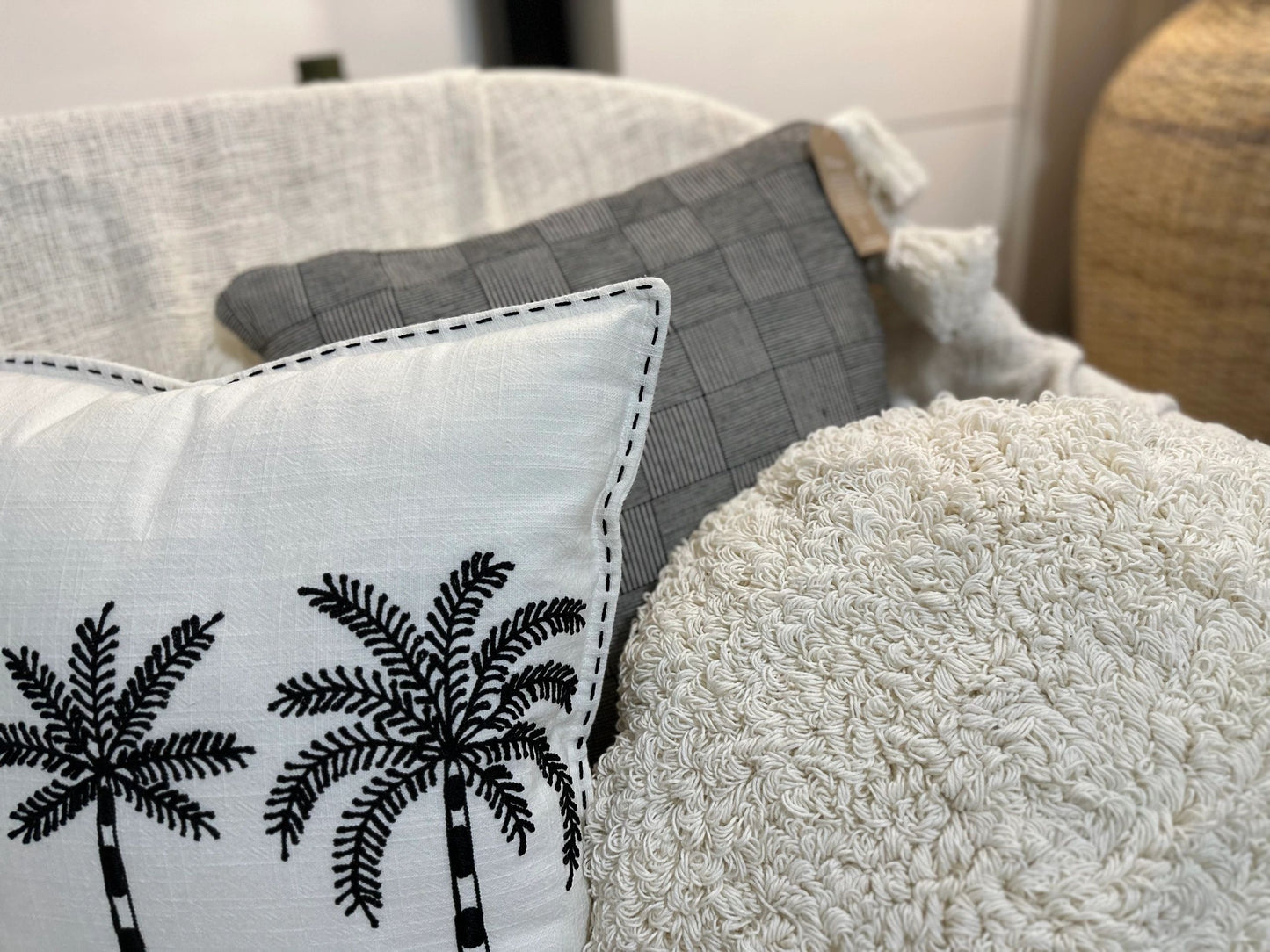 White Linen with Black Palms