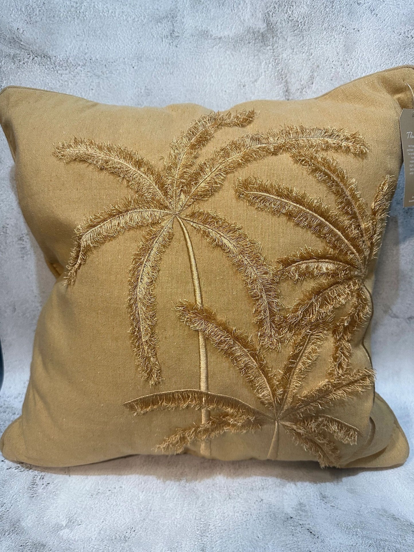 Natural Cotton Mustard Brown Cushion Cover with 3D Palms