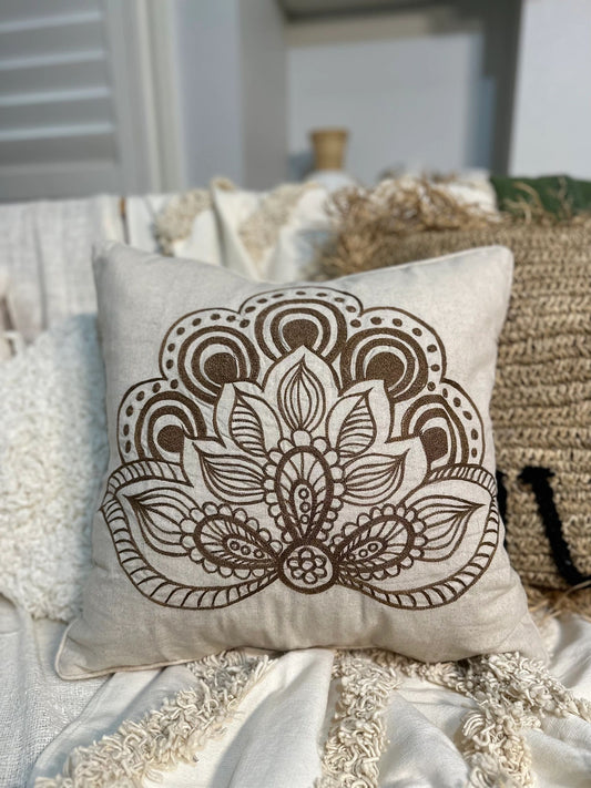 Raw Cotton Hand Sewn Henna Cushion Cover